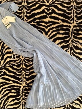 Hermoza Corinne Dress in Blue Moon -Pleated Halter with Neck Tie